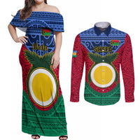 Personalized Vanuatu Shefa Province Couples Matching Off Shoulder Maxi Dress and Long Sleeve Button Shirts Coat Of Arms And Namele Fern Polynesian Pattern LT05 Red - Polynesian Pride
