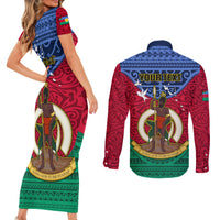 Personalized Vanuatu Shefa Province Couples Matching Short Sleeve Bodycon Dress and Long Sleeve Button Shirts Coat Of Arms And Namele Fern Polynesian Pattern LT05 - Polynesian Pride