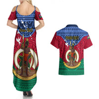Personalized Vanuatu Shefa Province Couples Matching Summer Maxi Dress and Hawaiian Shirt Coat Of Arms And Namele Fern Polynesian Pattern LT05 - Polynesian Pride