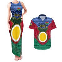 Personalized Vanuatu Shefa Province Couples Matching Tank Maxi Dress and Hawaiian Shirt Coat Of Arms And Namele Fern Polynesian Pattern LT05 Red - Polynesian Pride