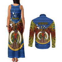 Vanuatu Tafea Province Couples Matching Tank Maxi Dress and Long Sleeve Button Shirts Coat Of Arms And Namele Fern Polynesian Pattern LT05 - Polynesian Pride