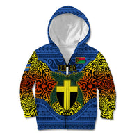Vanuatu Tafea Province Kid Hoodie Coat Of Arms And Namele Fern Polynesian Pattern LT05 Zip Hoodie Blue - Polynesian Pride