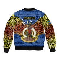 Vanuatu Tafea Province Sleeve Zip Bomber Jacket Coat Of Arms And Namele Fern Polynesian Pattern LT05 - Polynesian Pride