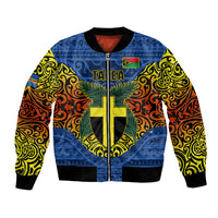 Personalized Vanuatu Tafea Province Bomber Jacket Coat Of Arms And Namele Fern Polynesian Pattern LT05 Unisex Blue - Polynesian Pride