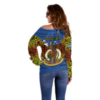 Personalized Vanuatu Tafea Province Off Shoulder Sweater Coat Of Arms And Namele Fern Polynesian Pattern LT05 - Polynesian Pride