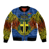 Personalized Vanuatu Tafea Province Sleeve Zip Bomber Jacket Coat Of Arms And Namele Fern Polynesian Pattern LT05 Unisex Blue - Polynesian Pride