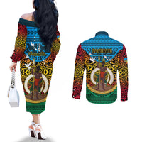 Vanuatu Torba Province Couples Matching Off The Shoulder Long Sleeve Dress and Long Sleeve Button Shirts Vanuatuan Coat Of Arms Polynesian Pattern LT05 - Polynesian Pride
