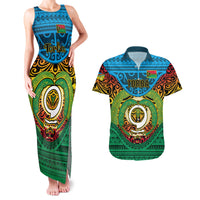 Vanuatu Torba Province Couples Matching Tank Maxi Dress and Hawaiian Shirt Vanuatuan Coat Of Arms Polynesian Pattern LT05 Green - Polynesian Pride
