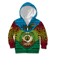 Personalized Vanuatu Torba Province Kid Hoodie Vanuatuan Coat Of Arms Polynesian Pattern LT05 Zip Hoodie Green - Polynesian Pride