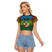 Personalized Vanuatu Torba Province Raglan Cropped T Shirt Vanuatuan Coat Of Arms Polynesian Pattern LT05 Female Green - Polynesian Pride