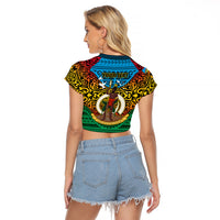 Personalized Vanuatu Torba Province Raglan Cropped T Shirt Vanuatuan Coat Of Arms Polynesian Pattern LT05 - Polynesian Pride