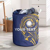 Personalised Nauru Angam Day Laundry Basket Gold Navy Tribal Pattern