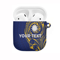Personalised Nauru Angam Day AirPods Case Gold Navy Tribal Pattern