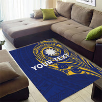 Personalised Nauru Angam Day Area Rug Gold Navy Tribal Pattern
