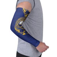 Personalised Nauru Angam Day Arm Sleeves Gold Navy Tribal Pattern