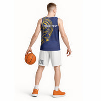 Personalised Nauru Angam Day Basketball Jersey Gold Navy Tribal Pattern