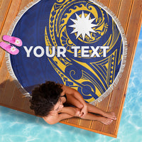 Personalised Nauru Angam Day Beach Blanket Gold Navy Tribal Pattern