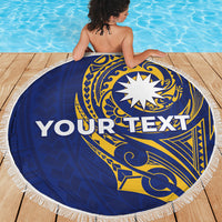 Personalised Nauru Angam Day Beach Blanket Gold Navy Tribal Pattern