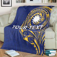 Personalised Nauru Angam Day Blanket Gold Navy Tribal Pattern