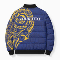 Personalised Nauru Angam Day Bomber Puffer Jacket Gold Navy Tribal Pattern