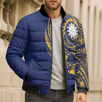 Personalised Nauru Angam Day Bomber Puffer Jacket Gold Navy Tribal Pattern