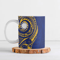 Personalised Nauru Angam Day Ceramic Mug Gold Navy Tribal Pattern