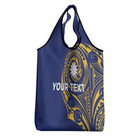 Personalised Nauru Angam Day Grocery Bag Gold Navy Tribal Pattern