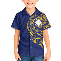 Personalised Nauru Angam Day Hawaiian Shirt Gold Navy Tribal Pattern