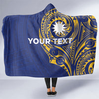 Personalised Nauru Angam Day Hooded Blanket Gold Navy Tribal Pattern