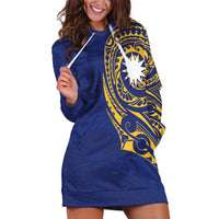 Personalised Nauru Angam Day Hoodie Dress Gold Navy Tribal Pattern