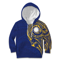 Personalised Nauru Angam Day Kid Hoodie Gold Navy Tribal Pattern