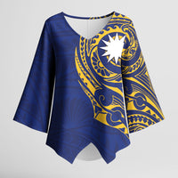Personalised Nauru Angam Day Kimono Sleeve Blouse Gold Navy Tribal Pattern