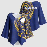 Personalised Nauru Angam Day Kimono Sleeve Blouse Gold Navy Tribal Pattern