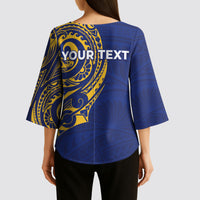 Personalised Nauru Angam Day Kimono Sleeve Blouse Gold Navy Tribal Pattern