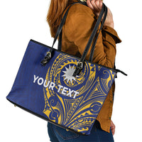 Personalised Nauru Angam Day Leather Tote Bag Gold Navy Tribal Pattern
