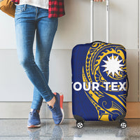 Personalised Nauru Angam Day Luggage Cover Gold Navy Tribal Pattern