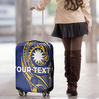 Personalised Nauru Angam Day Luggage Cover Gold Navy Tribal Pattern