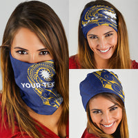 Personalised Nauru Angam Day Neck Gaiter Gold Navy Tribal Pattern