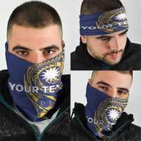 Personalised Nauru Angam Day Neck Gaiter Gold Navy Tribal Pattern