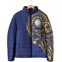 Personalised Nauru Angam Day Padded Jacket Gold Navy Tribal Pattern