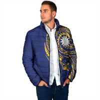 Personalised Nauru Angam Day Padded Jacket Gold Navy Tribal Pattern