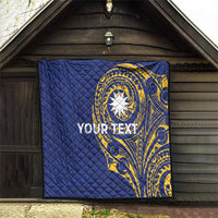 Personalised Nauru Angam Day Quilt Gold Navy Tribal Pattern