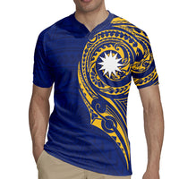 Personalised Nauru Angam Day Rugby Jersey Gold Navy Tribal Pattern