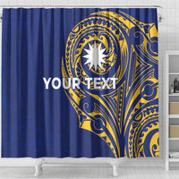 Personalised Nauru Angam Day Shower Curtain Gold Navy Tribal Pattern