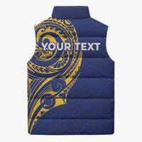 Personalised Nauru Angam Day Sleeveless Puffer Jacket Gold Navy Tribal Pattern
