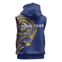 Personalised Nauru Angam Day Sleeveless Zip Hoodie Gold Navy Tribal Pattern