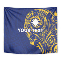 Personalised Nauru Angam Day Tapestry Gold Navy Tribal Pattern