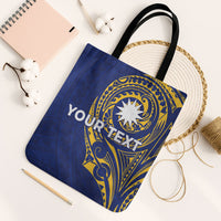 Personalised Nauru Angam Day Tote Bag Gold Navy Tribal Pattern