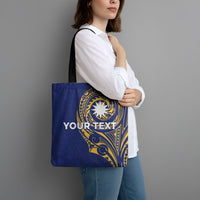 Personalised Nauru Angam Day Tote Bag Gold Navy Tribal Pattern