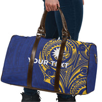 Personalised Nauru Angam Day Travel Bag Gold Navy Tribal Pattern